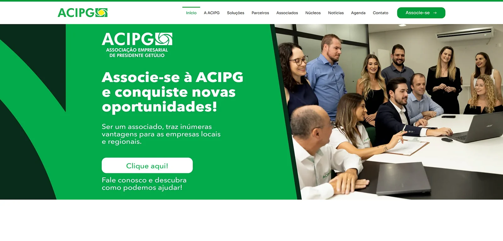 Página inicial do site ACIPG, criado pela Altvision Web
