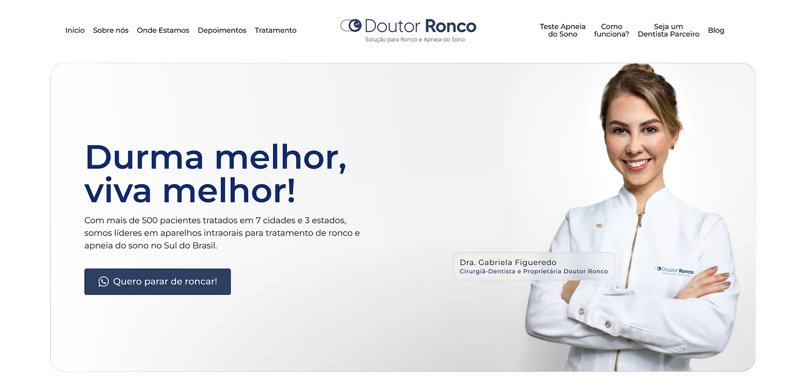 Página inicial do site Doutor Ronco, criado pela Altvision Web