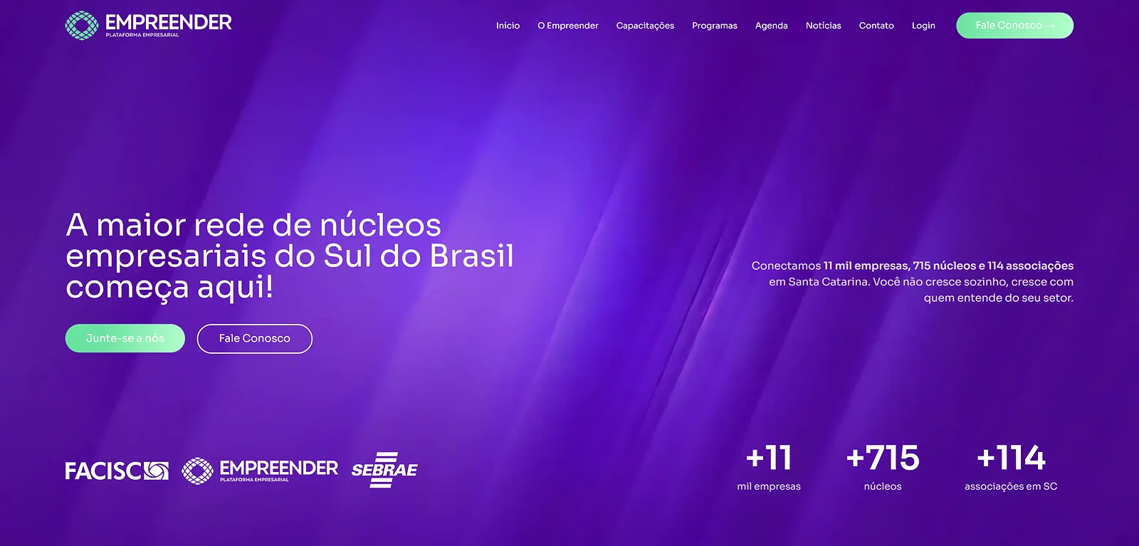 Página inicial do site Programa Empreender, criado pela Altvision Web