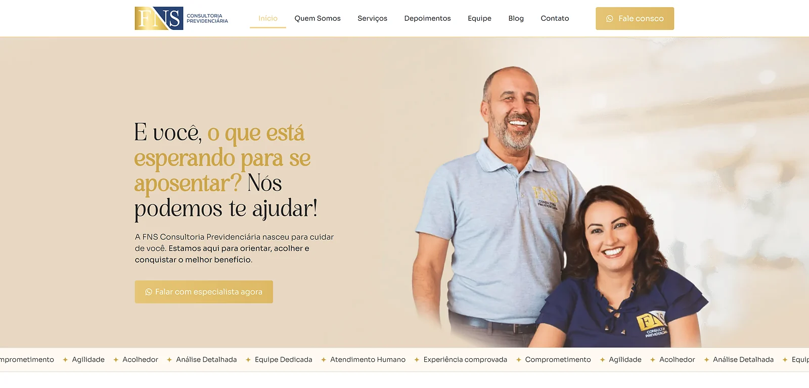 Página inicial do site FNS Consultoria Previdenciária, criado pela Altvision Web