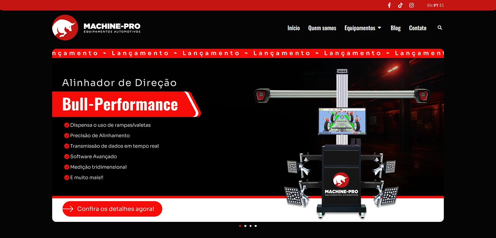 Página inicial do site Machine-Pro, criado pela Altvision Web