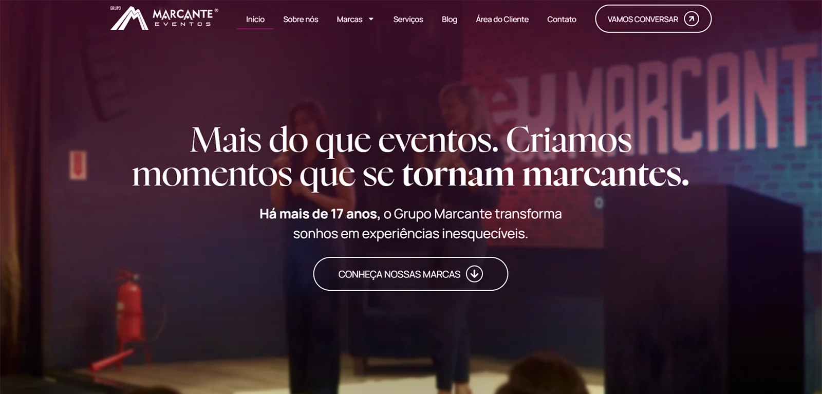 Página inicial do site Grupo Marcante Eventos, criado pela Altvision Web