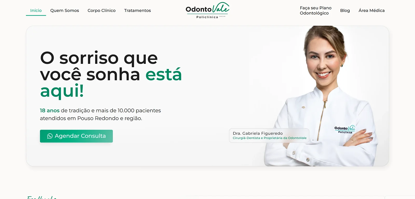 Página inicial do site Policlínica OdontoVale, criado pela Altvision Web