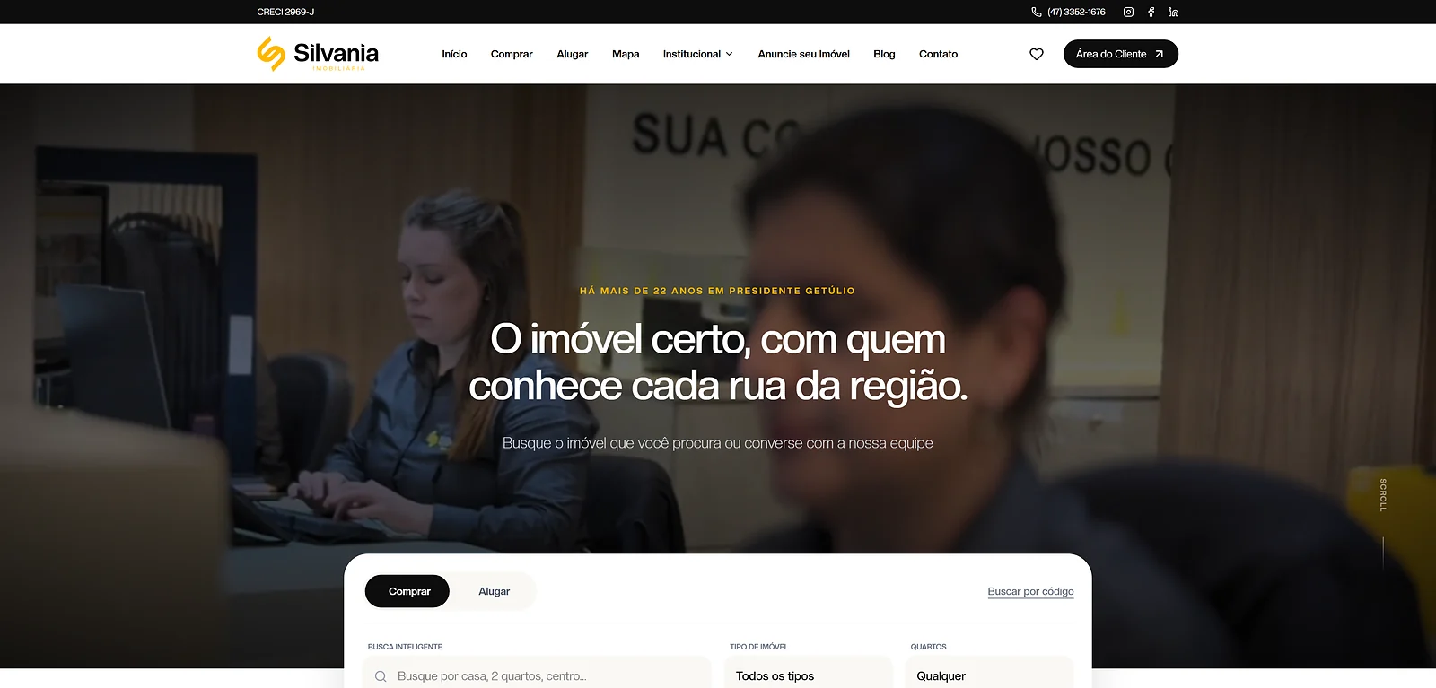 Página inicial do site Silvania Imobiliária, criado pela Altvision Web
