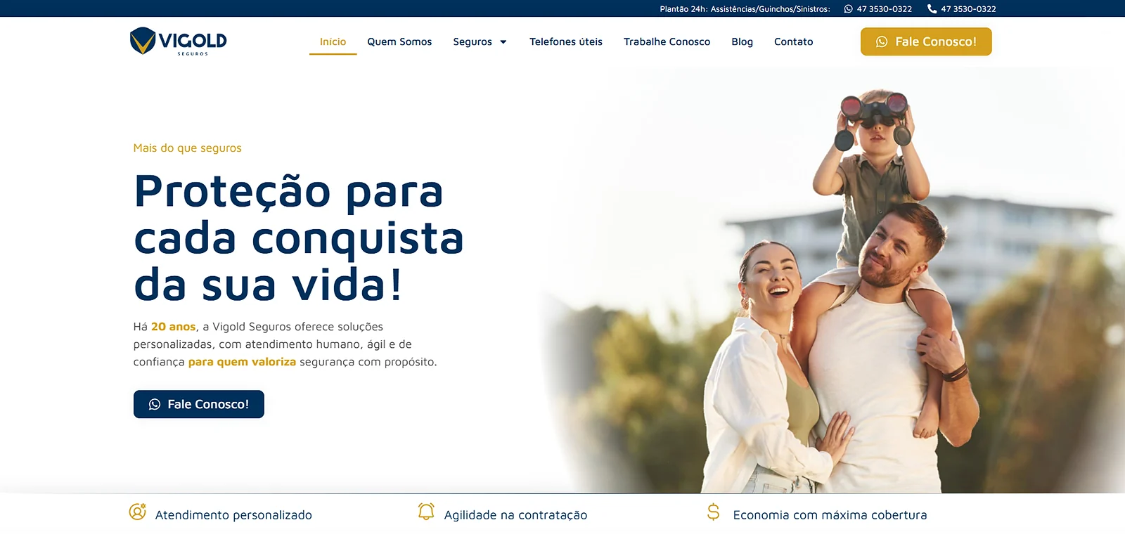 Página inicial do site Vigold Seguros, criado pela Altvision Web