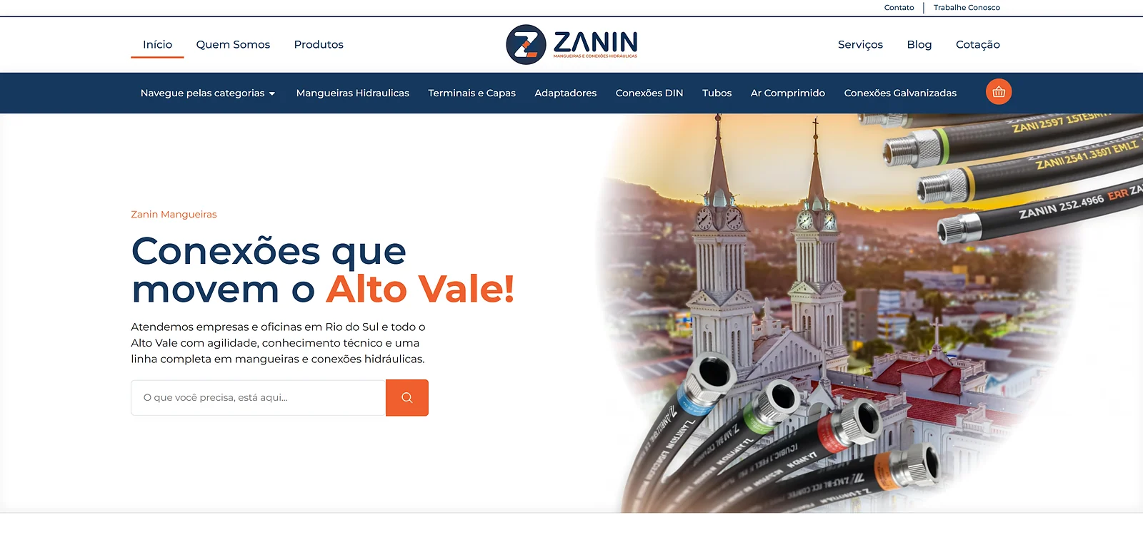 Página inicial do site Zanin Mangueiras, criado pela Altvision Web